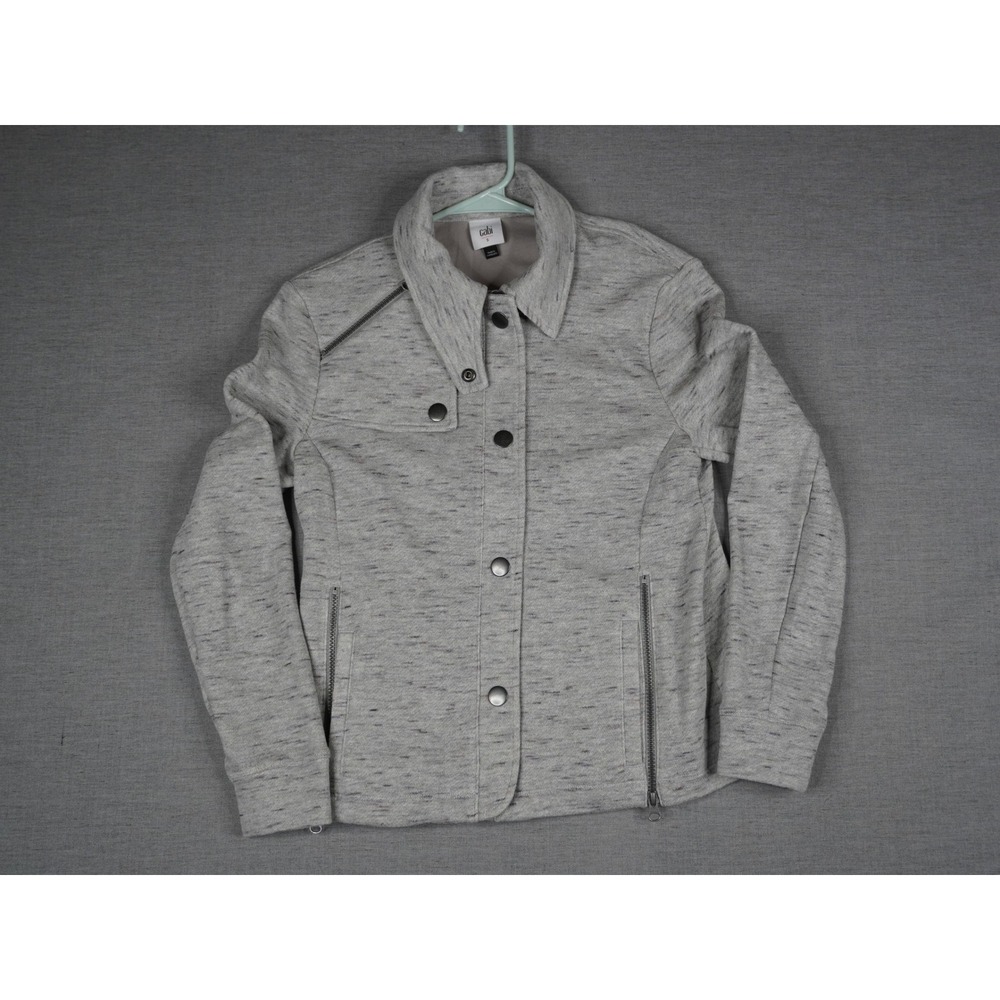 Cabi Jacket Gray Space Dye Moto Womens Small Asymmetrical Snap Zip Knit